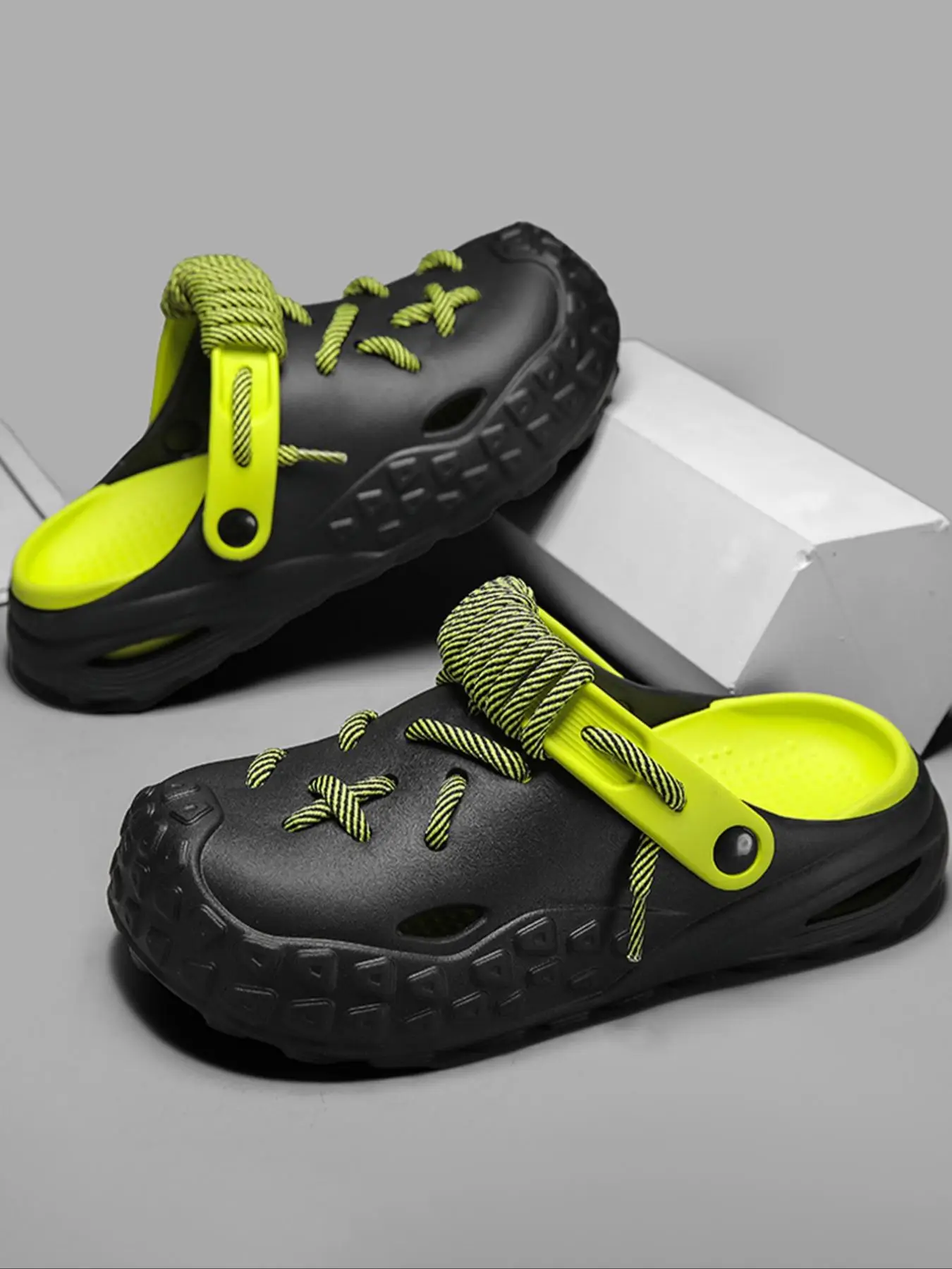 Men's Fashionable Bold Laced Clogs, Casual Comfortable Breathable Non-slip Clogs, Trendy Beach Slippers Shoes for Indoor & Outdoor Walking, Footwear,