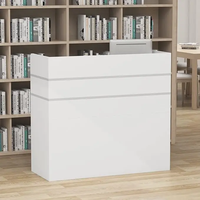 Reception Desk with Drawers & Storage Shelves, Table with Private Panels for Salon Reception Room & Checkout Office (47.3"L x 18.3"W x 43.3"H)