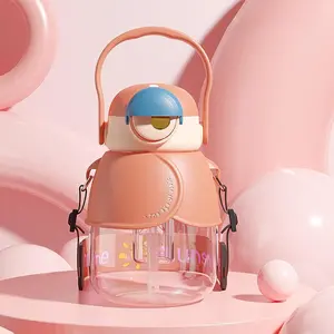 1000ML Large Capacity Belly Cup with Handle Plastic Water Cup Big Eyes Cute boy Straw Water Cup (3Dpatch+regularsticker)