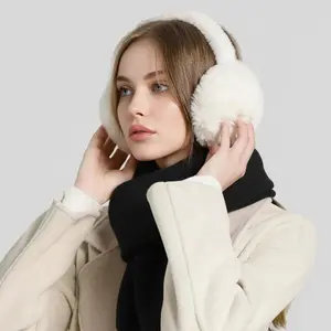 Women's Versatile Solid Color Fluffy Foldable Thermal Earmuffs, Thick Plush Warm Ear Protection for Winter, Minimalist Portable Earmuffs