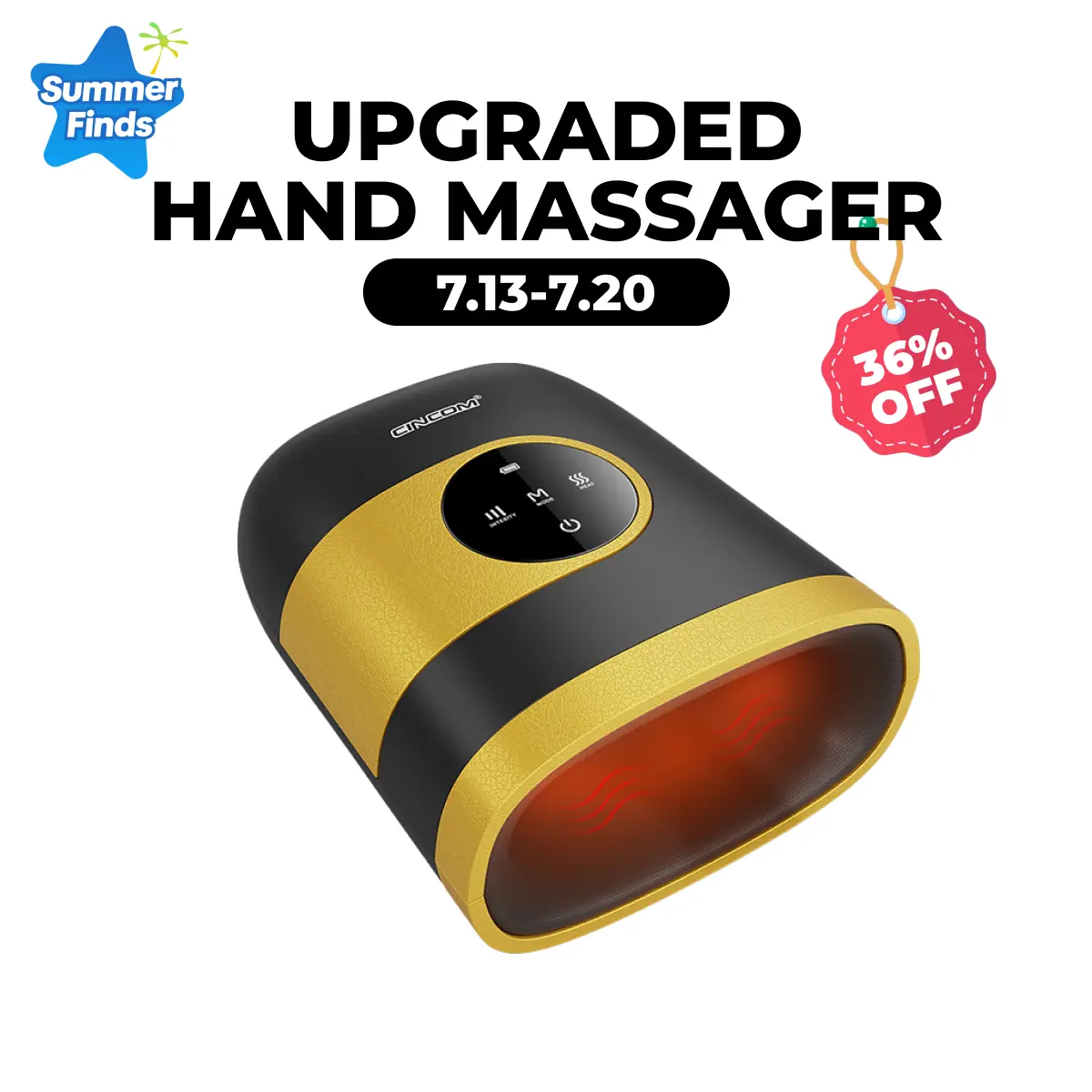 CINCOM Upgraded Hand Massager, Cordless Finger Soother with Gentle Warmth, Customizable Comfort Settings, Easy-to-Read Display, Rechargeable, Perfect for Relaxation, Ideal Gift for Loved Ones