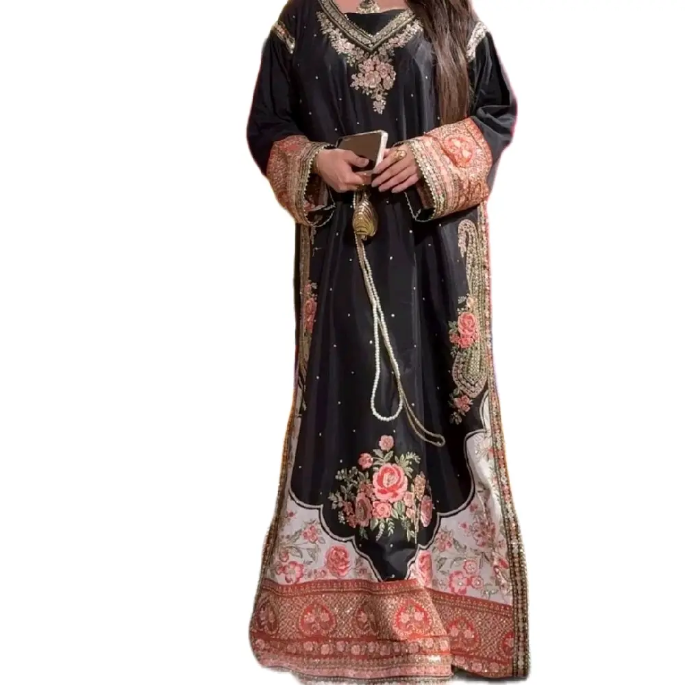 Raw Silk Embroidered Kaftan two piece set