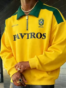 Men's Fashion Street Style Half-Open Collar Polo Sweatshirt, High-Quality Comfortable Round Neck, Loose Fit, All Seasons Wear