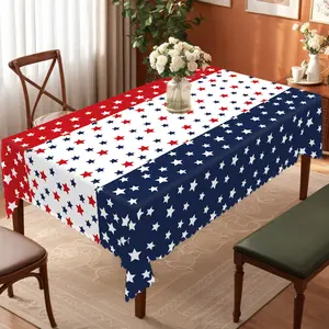 PLUMLIK American Flag Tablecloth, Patriotic Independence Day Decor, Red White Blue with Star Patterns Round Rectangular Table Cloth, Ideal for American Flag Day Indoor Outdoor Decoration, Dorm Home Holiday Festive Kitchen Restaurant Independence Day Decor