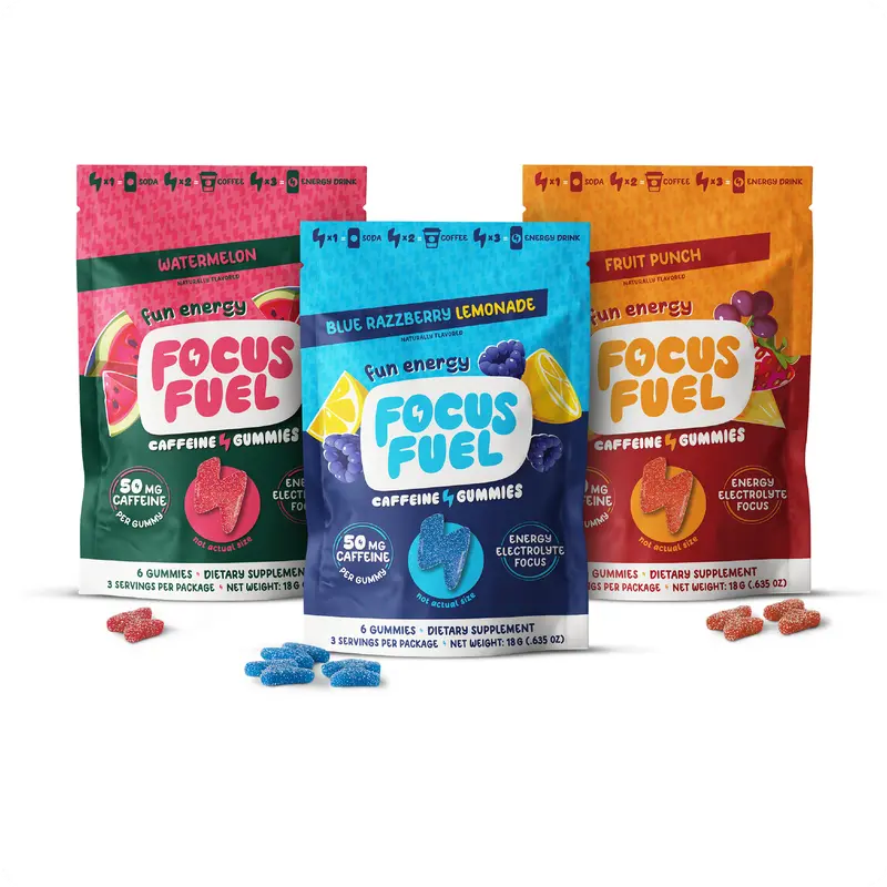 FocusFuel Caffeine Gummies for Energy & Focus – Clean, Crash-Free Boost (50mg per Gummy) | FocusFuel Sample Pack (18 Gummies)