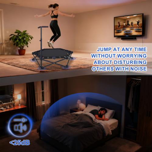 37" Foldable Mini Trampoline One-Step Fold & Open Rebounder Trampoline for Adults 330lbs Max Load 3-Level Adjustable T-Bar Indoor & Outdoor Workout