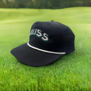 Bliss Hole in One Hat (Black/White) - 70% Cotton / 30% Nylon, 5 Panel Golf Hat with Snapback and Semi Curved Bill