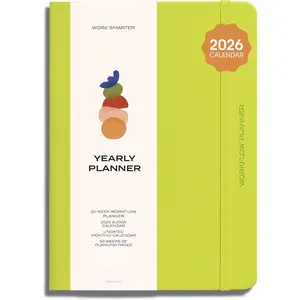 Anecdote 2026-2027 Planner: 52 Week Daily Planner, Yearly, Monthly & Weekly Workflow for Planning Your  - Vegan Leather Hardcover, Start Anytime & Achieve your Goals - Neon Yellow