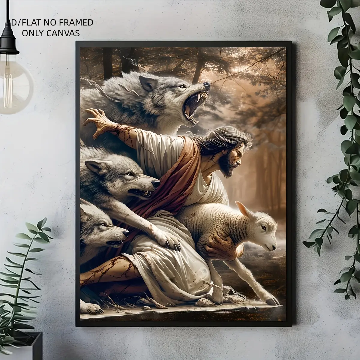 1-Piece Religious No Borders or Margins High-Definition Solid Print Canvas Wall Art Poster - Biblical Themed with Jesus, Wolves & Sheep, Scripture-Inspired Graphic Prints, Faith Decor for Living Rooms, Churches