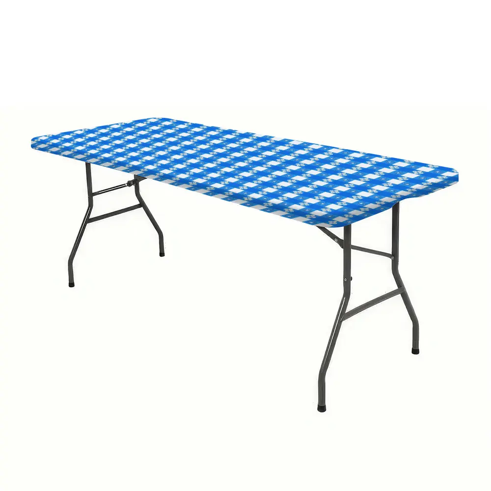 Blue and white checkered pattern with small flower