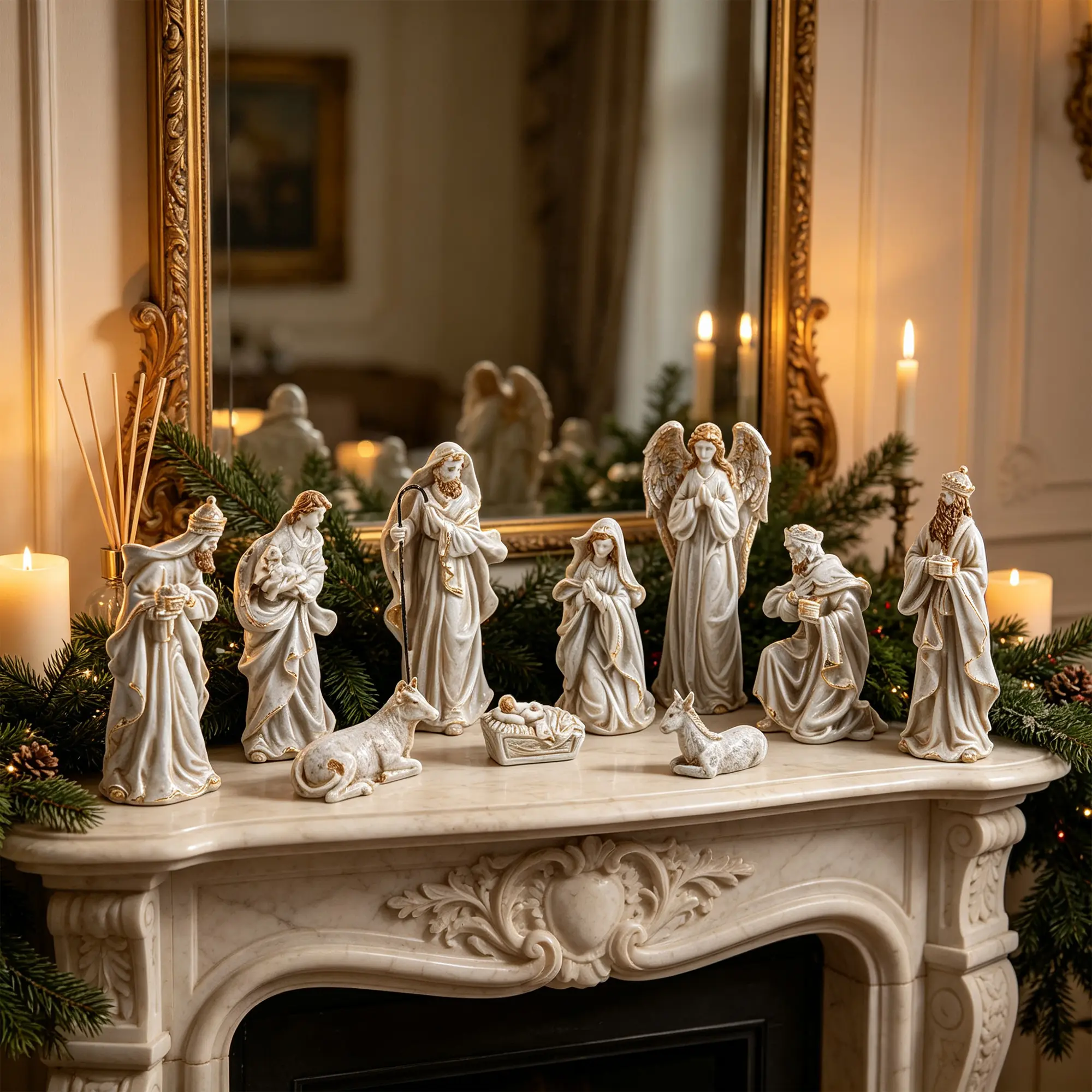 Glitzhome 8"H Sturdy Resin Christmas Nativity Figurine Set, Holiday Home Decor Collectibles for Enthusiasts of Statues & Bobbleheads, Durable, Figurines, Statues & Bobbleheads