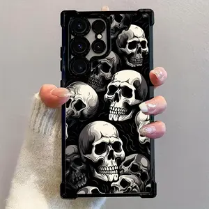 Black and White Skull Pattern Mobile Phone Case for Samsung GalaxyS26 S25 S24 S23 S22 S21 FE Ultra Plus 4G 5G, Anti-Fall Transparent Soft Back Cover