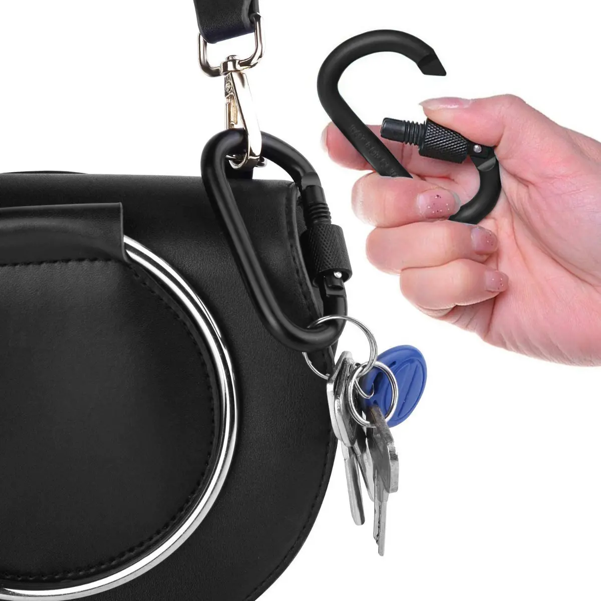 D-Shape Aluminum Alloy Carabiner Keychain, 8cm Bold Heavy-Duty Metal Keyring Clip for Keys & Gear, 60kg Load Capacity - Black (Alloy, Aluminum, Metal Keyring Carabiner Keychains)