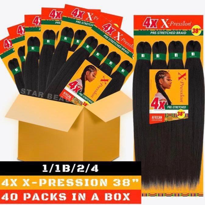 4x-Xpression Pre-Stretched Braid 38" 40 Packs in a Box 1/1B/2/4 African Collection 4x X-Pression 38"