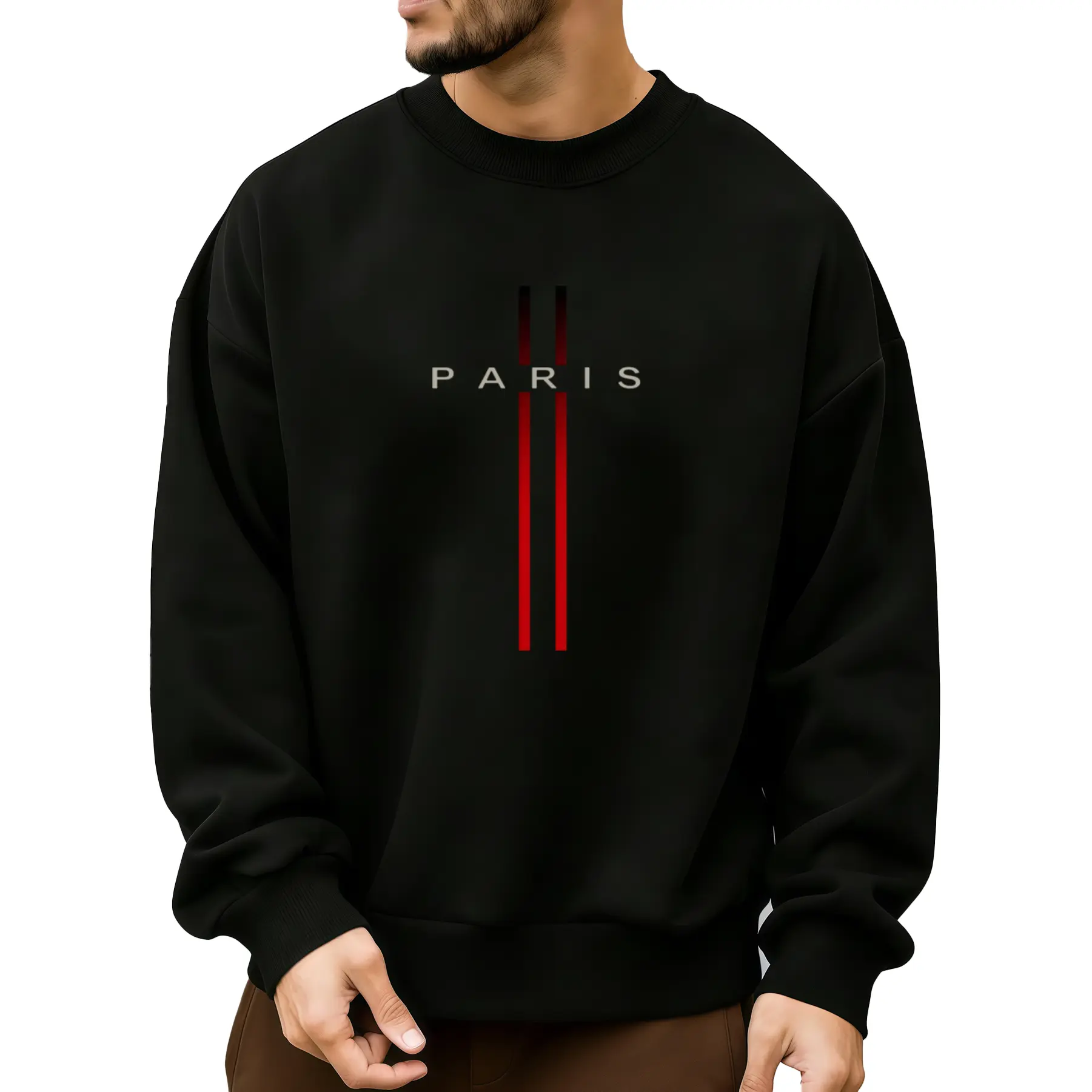 Men’s Long Sleeve Sweatshirt with Paris Graphic – Soft Round Neck, Breathable and Stretchy Streetwear, All-Season Casual Fit, Machine Washable