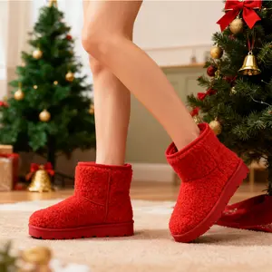 Women's Fluffy Platform Snow Boots Ankle Boots with Fur Lined Solid Color Winter Warm Soft Anti-slip Round Toe Short Boots Girl Fashion Comfortable Cozy Indoor Outdoor Casual Shoes Footwear Slippers for Daily Wear