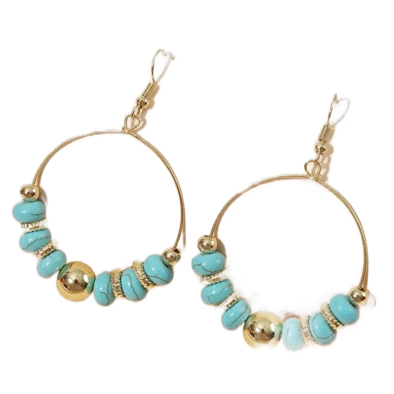 Handmade beaded turquoise hoop earrings