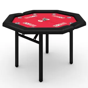 Garvee 48" Foldable Poker Table for 8 Players with Padded Rails, Stainless Steel Cup Holders, Folding Metal Legs, and Octagon Card Board Game Design in Red - Perfect for Family Game Nights and Casino Fun