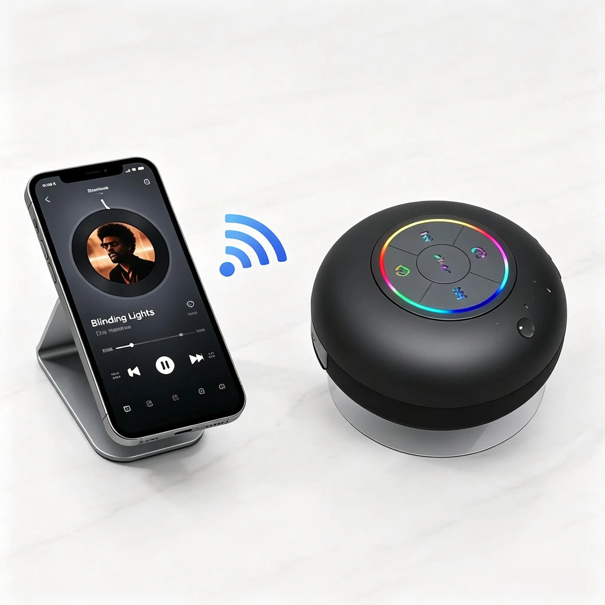 Waterproof Bluetooth Shower Speaker with Suction Cup & LED Light, Portable Wireless Bathroom Speaker for Shower, Bath, Pool & Outdoor Use