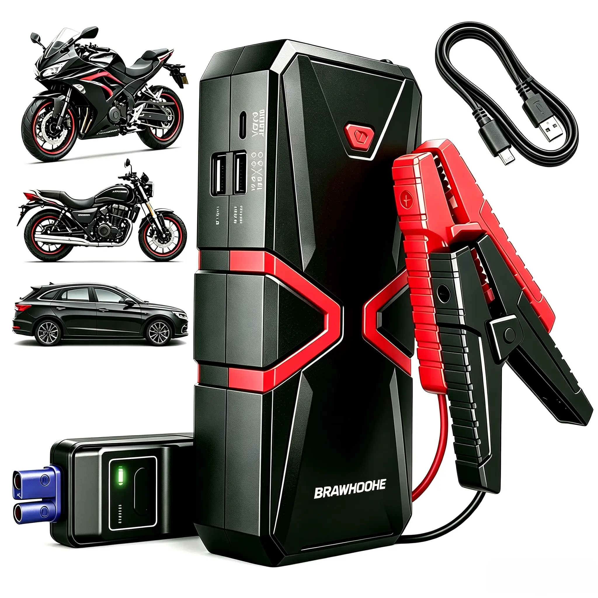 10000mAH,12V Portable Car Jump Starter, Portable Battery Booster, LED Emergency Light, Fast-Charging Power Bank Function, Suitable for Cars, Trucks, and SUVs for Emergency Rescue, Ultra-Fast Shipping