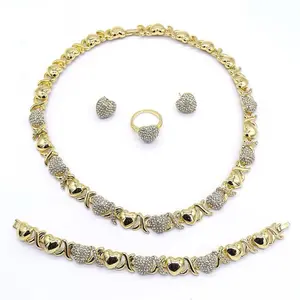 14K Gold Plated 4 Piece Set Necklace Bracelet Ring Earrings with Sparkling Design