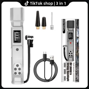 Summervibes 3-in-1 Cordless Air Compressor & LED Flashlight: Portable Tire Inflator with Digital Display, USB Rechargeable Large Capacity Battery for Car Tires, Motorcycles, Bikes, Emergency Tools, Outdoor Camping, Hiking.