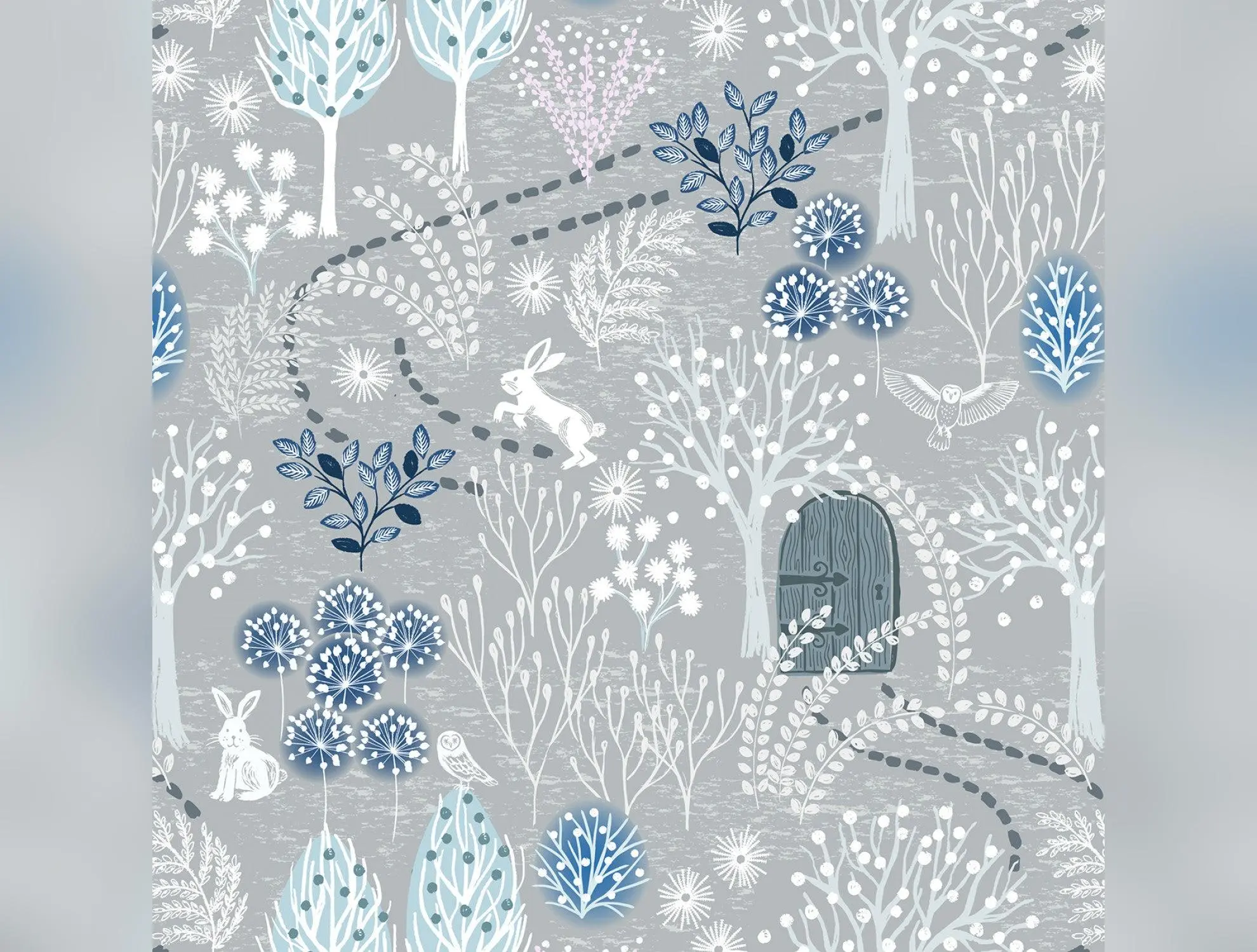 Secret Winter Garden Flannel | Secret Garden on Frosty Grey by Lewis & Irene | 100% Cotton Flannel