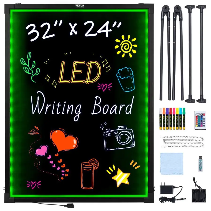 【DealsForYouDays】【DealsForYouDays】 VEVOR LED Message Writing Board, 32x24 Illuminated Erasable Lighted Chalkboard, Neon Effect Menu Sign Board, Drawing Board with 8 Fluorescent Chalk Markers and Remote Contro Tested toStandardsdealsforyoudays