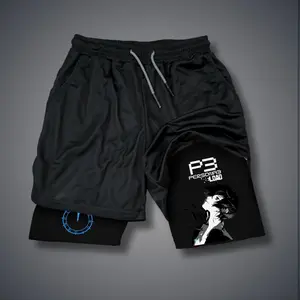 Persona 5 Game 80s 90s Double-Layer Sports Shorts Graphic Shorts Black Camo Streetwear Shorts Men Outfits Men Vacation Outfits Shorts