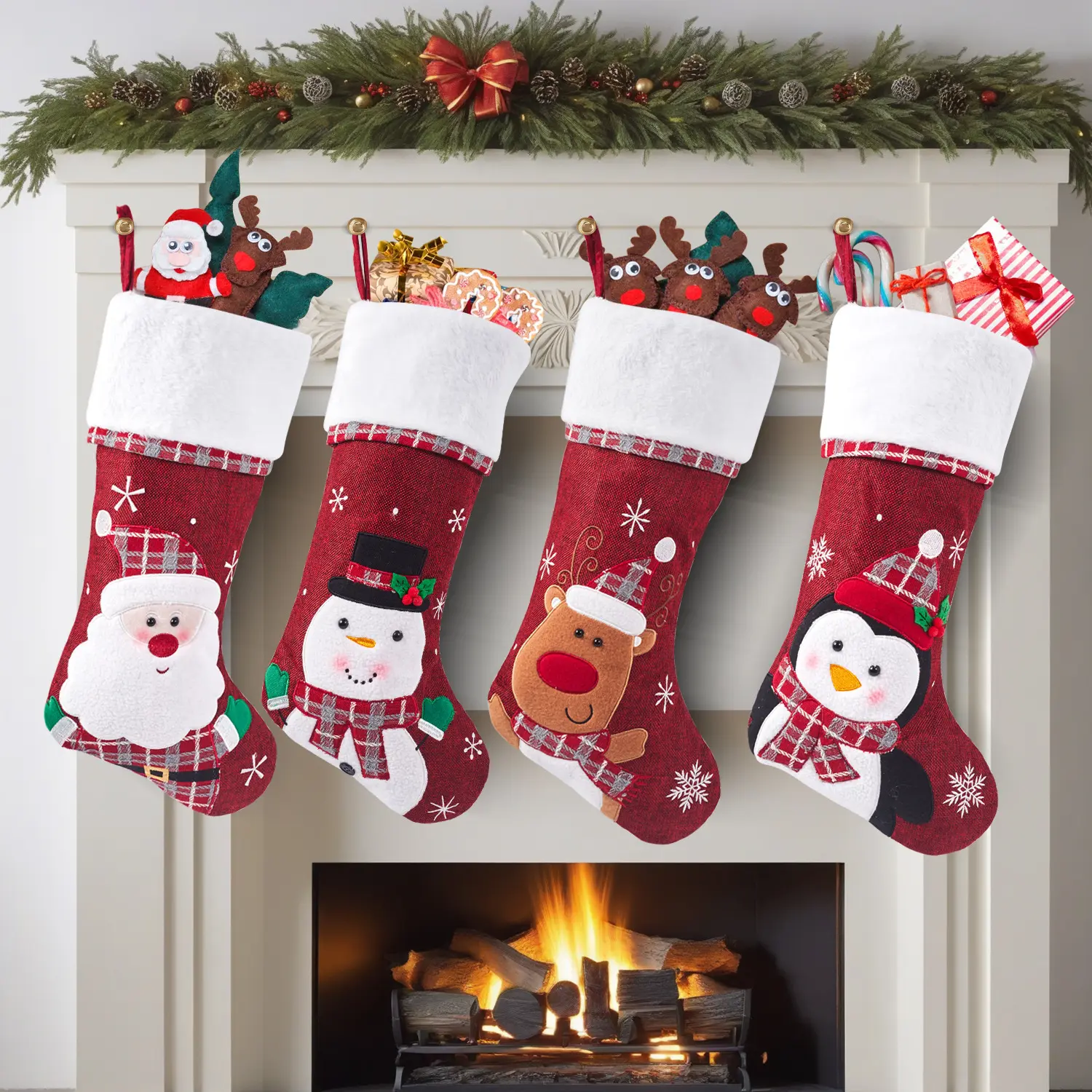 Women's ChromaChic LEE Classic Fit Polyester Christmas Stocking - Figure-Flattering, Traditional Holiday Decoration Gift - Customizable with Santa-Claus, Animal Art (Snowman, Penguin, Reindeer)