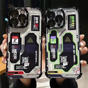 Hacker Creative Mecha Plating Phone Case For Samsung S25 S24 S23 S22 S26 FE Edge Plus Ultra 5G For iphone 17 16 15 14 13 12 11 17Air Plus Pro Promax Anti Fall Airbag