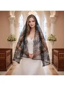 Lace veil bridal shawl church wedding black white lace single-layer headscarf