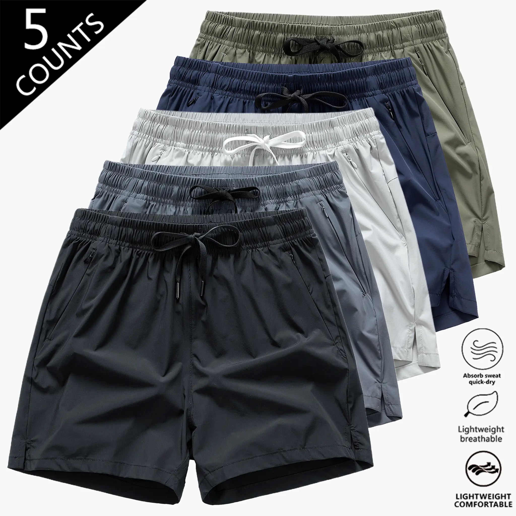 Men’s 5-Pack Quick-Dry Lightweight Breathable Beach Swim Shorts - With Pockets and Elastic Waistband Drawstring - Suitable for Everyday Casual Wear Summer Swim Bottoms Trunks Activewear Swimtrunks essential shorts shorts for the summer ,l,capri,swea,,men,