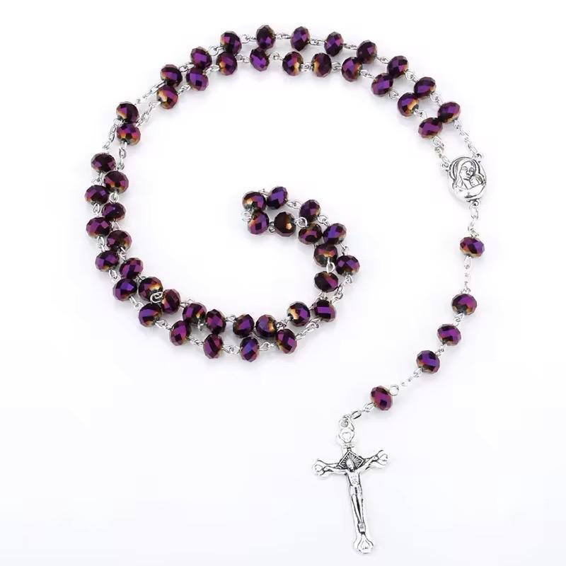 Y2K Purple Crystal Rosary Necklace | Silver Crucifix Prayer Beads | Christian Faith Jewelry for Women & Religious Gifting Y2K Purple Crystal Rosary Necklace | Silver Crucifix Prayer Beads | Christian Faith Jewelry for Women & Religious Gifting