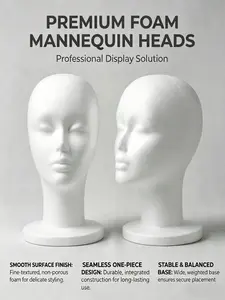 High-Density Foam Wig Head, 2pcs Female Styrofoam Mannequin with Stable Base, Pinable Wig Display Stand for Styling, Hairdressing Practice, DIY Crafts, Hair Extension Holder