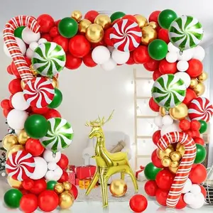 126 PCS Red Green White Christmas Balloon Garland Arch Kit, Gingerbread Holiday Balloon Arch Kit Xmas Christmas Decorations Balloons Christmas Party Garland Balloons Candy Cane Balloon Arch Kit