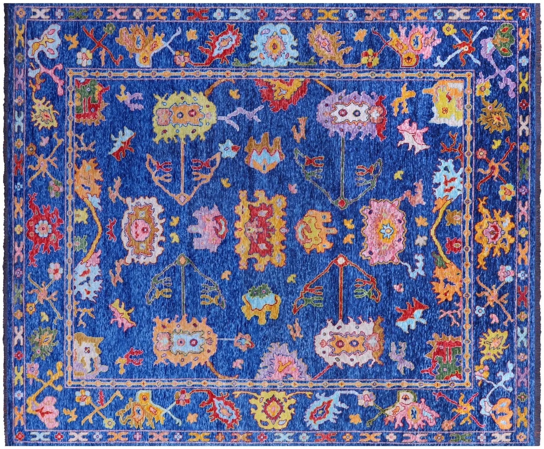 SUPER SALE Blue Handmade Turkish Angora Oushak Wool Rug 12' 4" X 14' 8" - Q14770