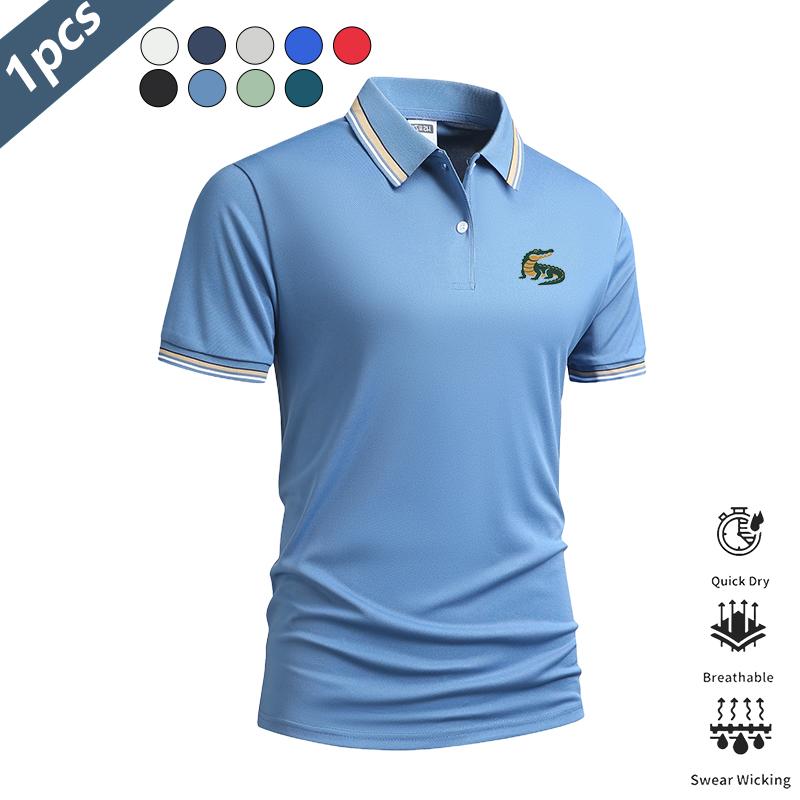 Men&rsquo;s 5-pack alligator print polo shirts&mdash;lightweight, quick-drying, breathable summer short-sleeve collared T-shirts for business casual wear. Suitable for commuting, everyday wear, and light business outfits; pairs well with dress pants and casual trouse