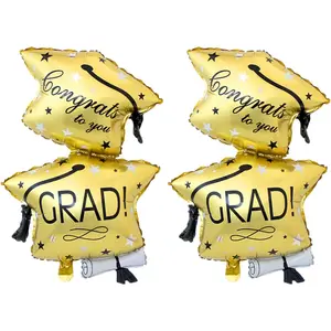 Graduation Mylar Foil Balloons Graduation Balloons Large Graduation Cap Balloons, Congrats Grad Cap Balloons, Graduation Party Decorations Supplies (2Pcs)
