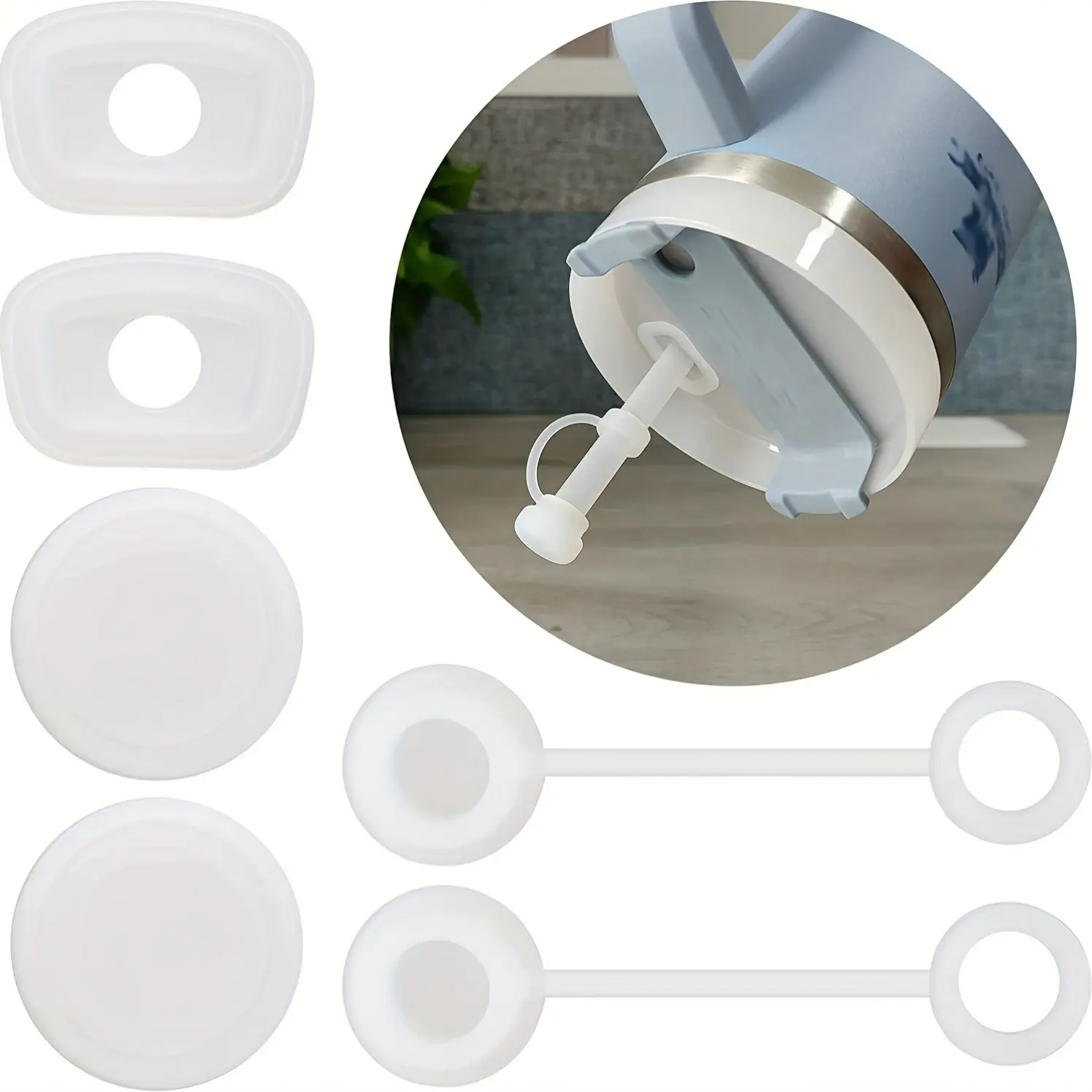 2 Sets Spill Proof Straw Plugs, Straw Plugs For Cups, Reusable Dustproof Straw Cap, Cup Accessories, Including 2 Straw Caps And 2 Square/2 Round Straw Stoppers