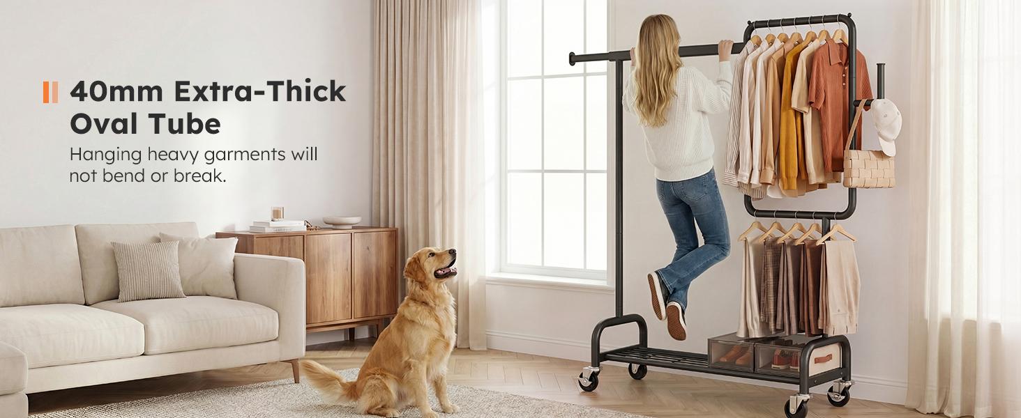 SOLEDI Heavy Duty Clothes Rack – Rolling Partitioned Wardrobe Organizer with Lockable Wheels, Bedroom & Laundry Storage, 460 lbs Capacity,garment rack,, laundry organizer, coat rack, space saver,teacher appreciation gifts sturdy metal frame