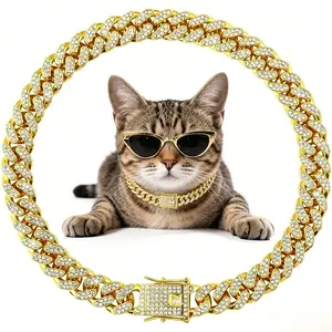 Pet Dog Chain Diamond Collar Walking Metal Chain Necklace with Secure Buckle Pet Cuban Style Collar Jewelry Accessories for Small Medium Large Dog Cats