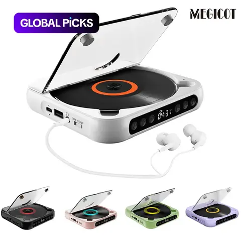 MEGICOT Portable Compact Bluetooth-Compatible CD Player, Multifunction Rechargeable CD Player with LED Display, Portable Speaker CD Music Player for Home and Outdoor Use #GLOBAL PICKS