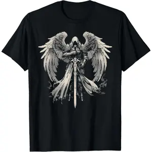 Cotton Graphic Tees Streetwear Gifts  Archangel Gabriel Catholic Christianity Guardian Angel T-Shirt by men women