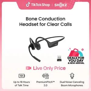【Live only】SHOKZ OpenComm2 UC 2025 Upgrade - Open-Ear Wireless Computer Headset with Boom Mic, Bone Conduction Bluetooth Stereo Headphones, USB-A/C Dongle Compatible with PC and Mac, Zoom Certified - C120UC