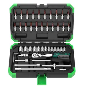 Socket Wrench Set, 46-Piece 1/4-Inch Ratchet Wrench Set With Extension Bar And Universal Slide Extension Socket, Includes 72-Tooth Ratchet Wrench, Suitable For Automotive Maintenance And Household Use