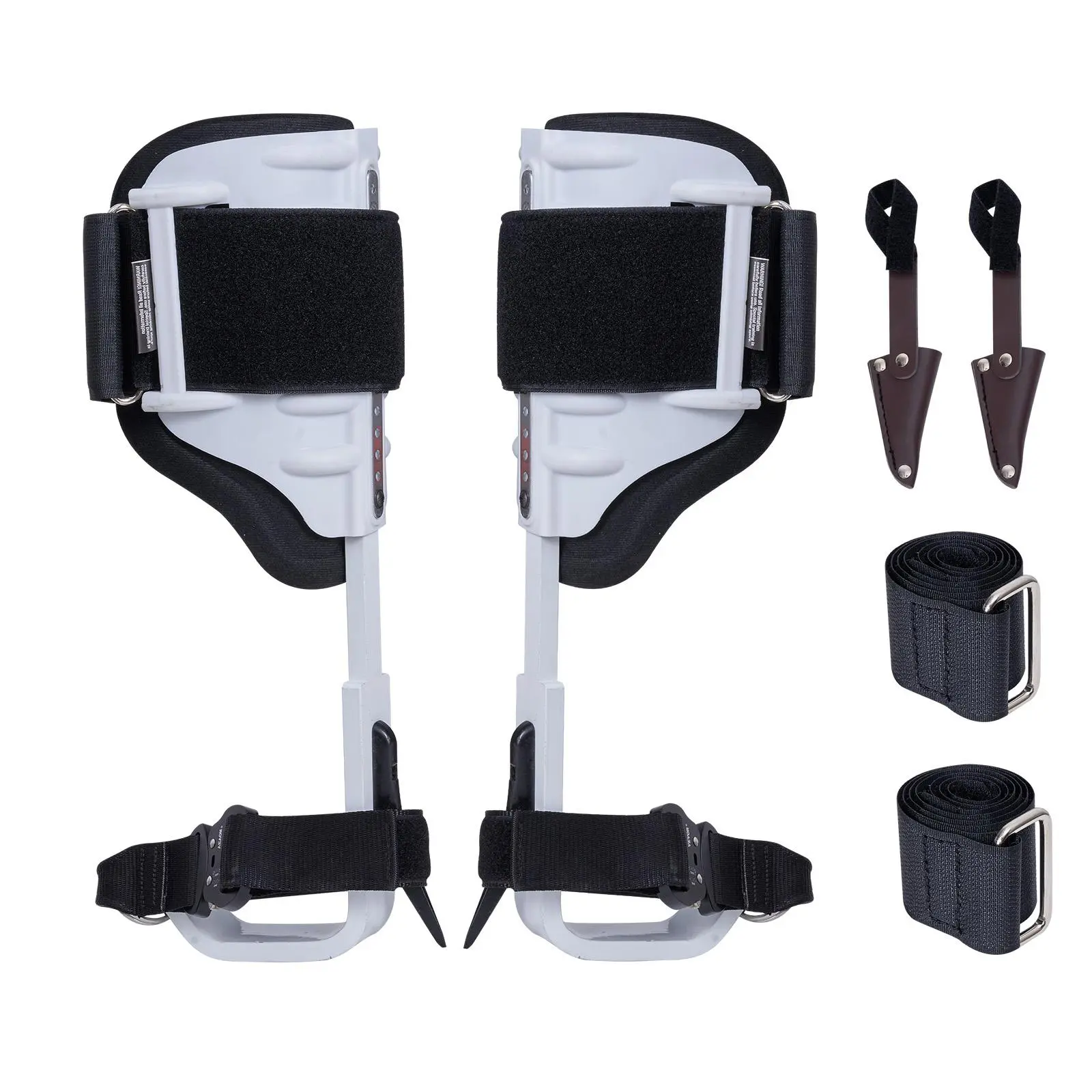 VEVOR Adjustable Tree Climbing Spikes, 1 Pair ASTM Certified Forged Steel-Aluminum Spurs, 350 lbs Load Capacity, 14.75"-21" Height, EVA Padding Shock Absorption Arborist Gear with Straps & Protectors for Hunting, White, Customizable Fit, Penetrates Bark F