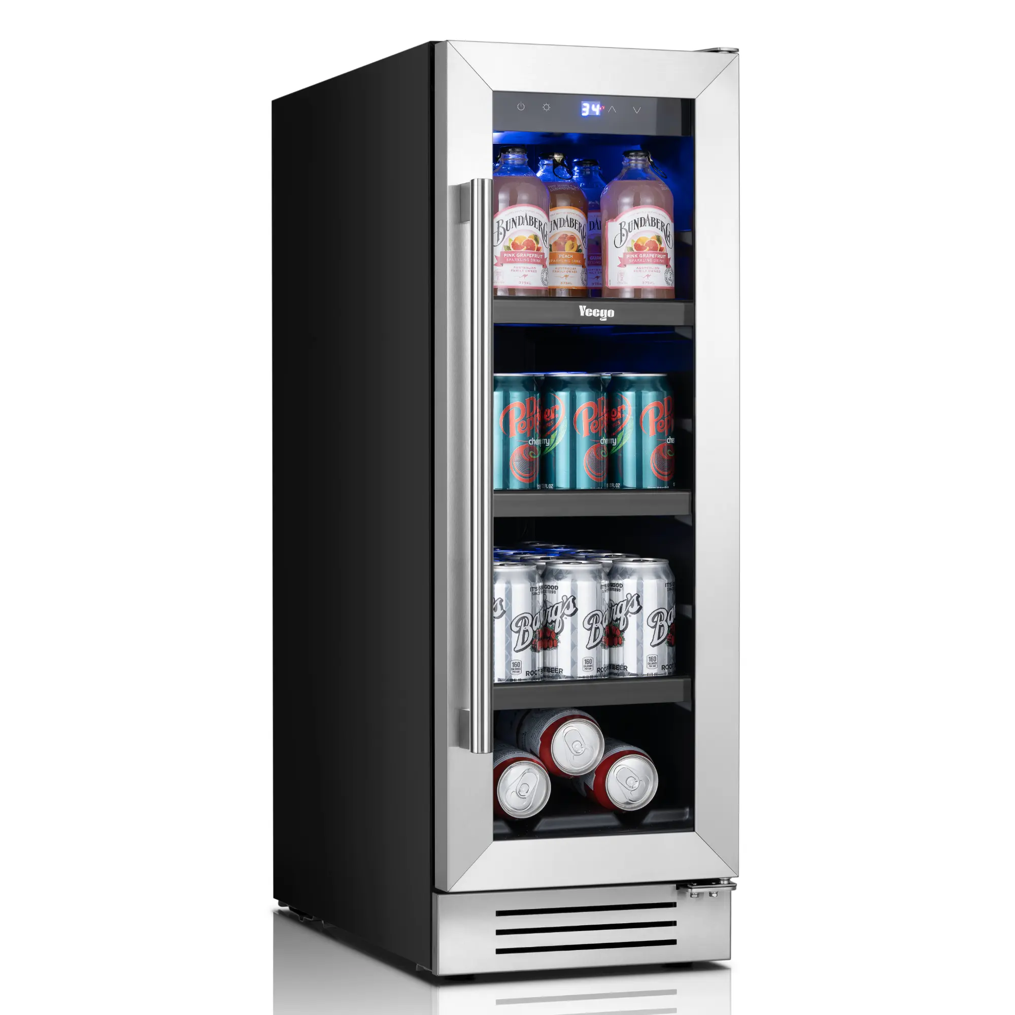 Yeego 12 Inch Beverage Refrigerator and Cooler - 60 Cans Compact Fridge with Glass Door, Adjustable Shelves, Under Counter Drink Fridge Built-In or Freestanding for Soda, Beer & Wine, Office, Kitchen or Home Bar
