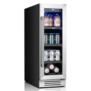 Yeego 12 Inch Beverage Refrigerator and Cooler - 60 Cans Compact Fridge with Glass Door, Adjustable Shelves, Under Counter Drink Fridge Built-In or Freestanding for Soda, Beer & Wine, Office, Kitchen or Home Bar
