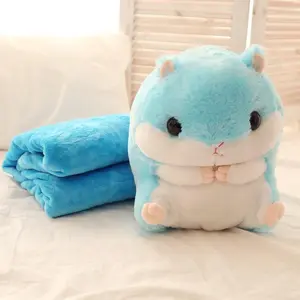 Hamster Pillow Blanket Two-In-One Nap Pillow Car Cushion Cover Foldable Air Conditioning Throw Coral Fleece Rug